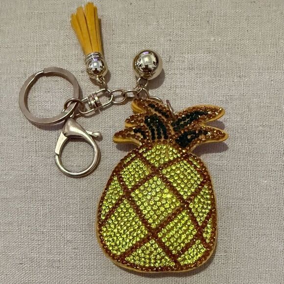 Sparkly Pineapple Keychain with Tassel & Bell Charm – Fun Summer Bag Accessory - Picture 7 of 14
